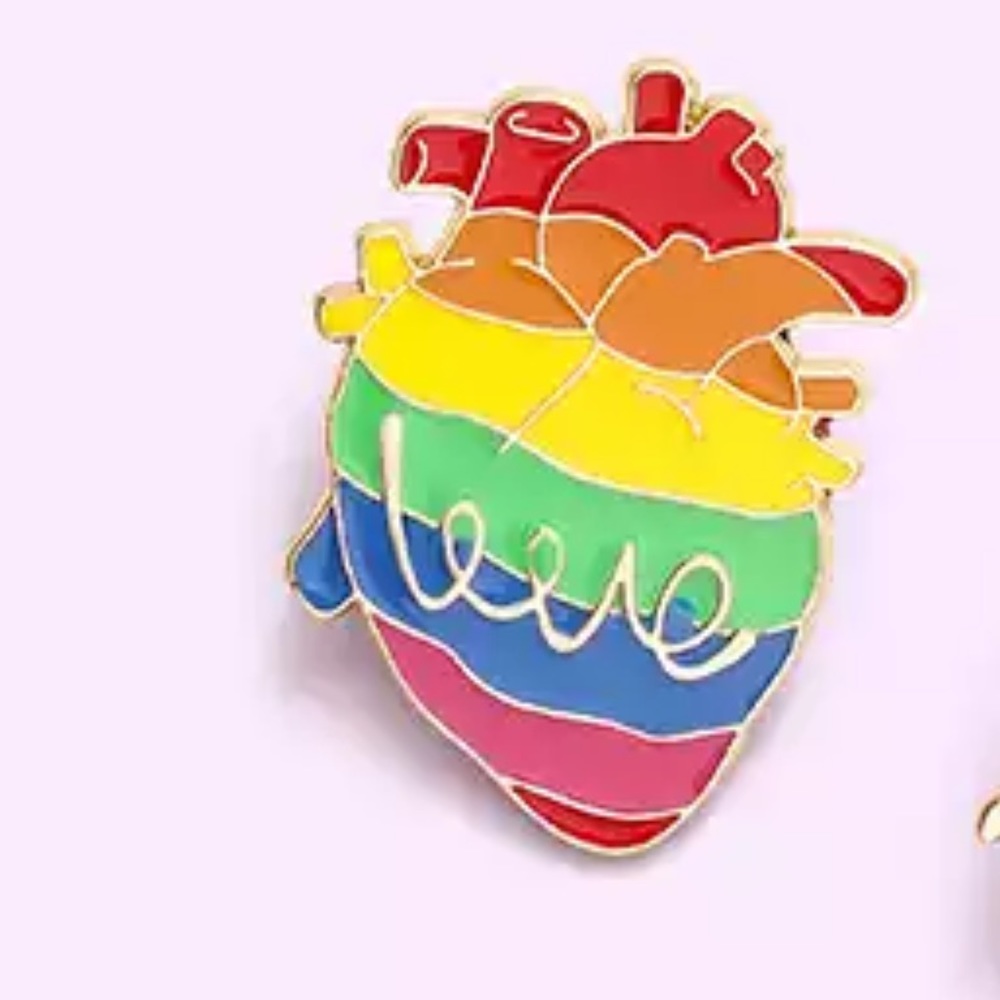 Love Anatomy Heart Pin Gold Rainbow Pride Cufflink - Picture 2 of 9